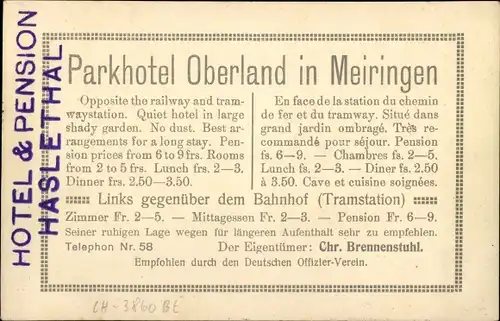 Ak Meiringen Kanton Bern Schweiz, Parkhotel Oberland