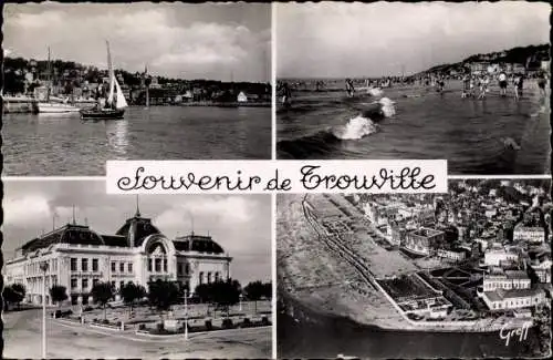 Ak Trouville Calvados, Gesamtansicht, Strand, Segelboot