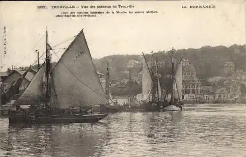 Ak Trouville Calvados, Hafenpartie, Segelboote