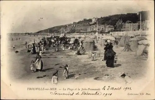 Ak Trouville sur Mer Calvados, La Plage et la Jetee-Promenade