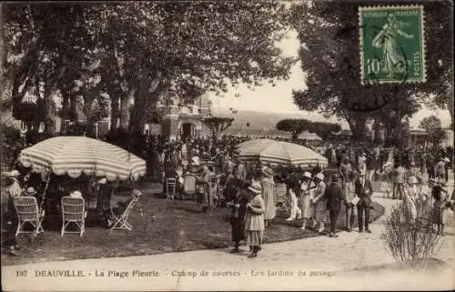 Ak Deauville La Plage Fleurie Calvados, Champ de courses, Les Jardins