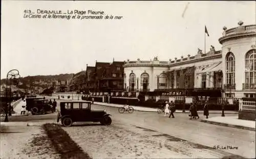 Ak Deauville La Plage Fleurie Calvados, Le Casino, Le Normandy, La Promenade de la mer