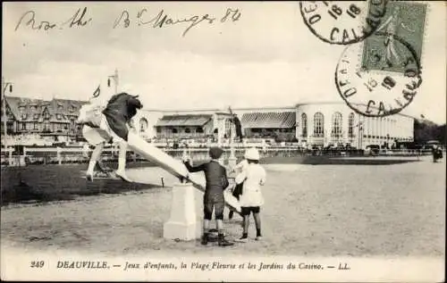 Ak Deauville Calvados, Jeux d'enfants, la Plage Fleurie et les Jardins du Casino