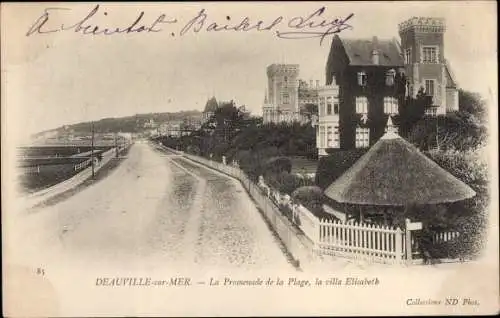 Ak Deauville sur Mer Calvados, La Promenade de la Plage, la Villa Elisabeth