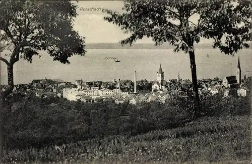 Ak Rorschach Kanton Sankt Gallen Schweiz, Blick über den Ort und zum Bodensee