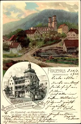 Künstler Litho Mutter, K., Frauenalb Marxzell Schwarzwald, Hotel Klosterhof, Klosterruine