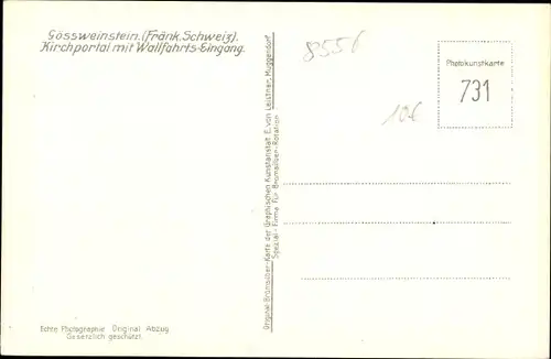 Ak Gößweinstein in Oberfranken, Kirchportal mit Wallfahrts Eingang