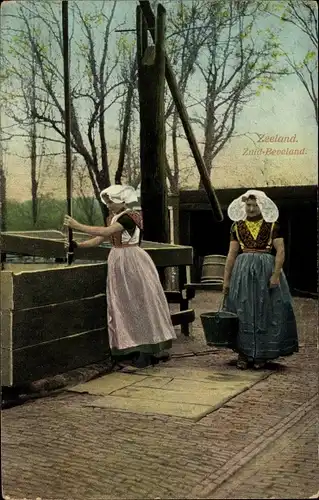 Ak Zuid Beveland Zeeland Niederlande, Niederländische Tracht, Wasserschöpferinnen