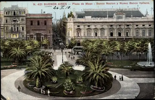 Ak Buenos Aires Argentinien, Plaza de Mayo, Banco Nacion y Nuevo Banco Italiano