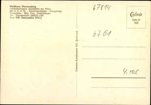 Ak Dannenfels am Donnersberg Pfalz, Waldhaus Donnersberg, Inh. Familie Hinterberger