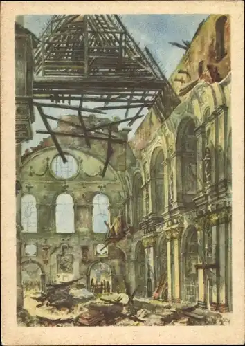 Künstler Ak München Bayern, Die zerstörte Michaelskirche, Kriegszerstörung 1944, 2. WK