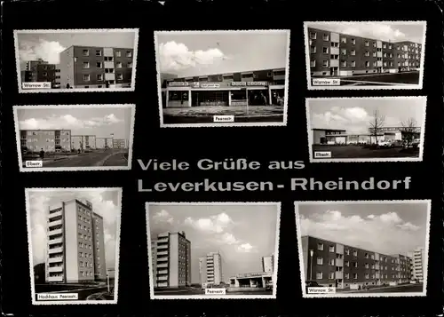 Ak Rheindorf Leverkusen im Rheinland, Bayer Hochhaus, Rheinbrücke, Marktplatz