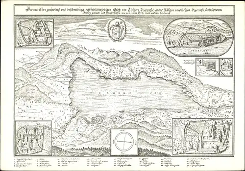 Künstler Ak Merian, Tegernsee in Oberbayern, Kupferstich Tegernsee um 1657