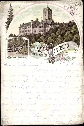 Litho Lutherstadt Eisenach in Thüringen, Wartburg, Elisabeth Brunnen