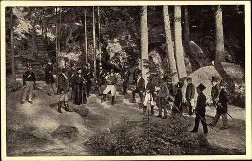 Ak Wunsiedel im Fichtelgebirge Oberfranken, Naturbühne Luisenburg, Die Losburg, Die Freischar