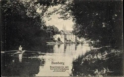 Ak Bamberg in Oberfranken, Regnitzpartie mit Gesellschaftshaus Concordia