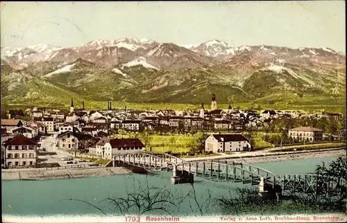 Ak Rosenheim Oberbayern, Gesamtansicht mit Brücke