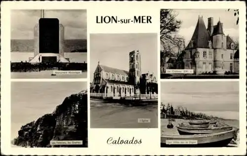 Ak Lion sur Mer Calvados, Château, Monument, Église, Falaises, Villas sur la Digue, Plage