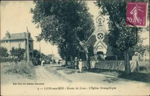 Ak Lion sur Mer Calvados, Route de Lion, l'Église evangélique