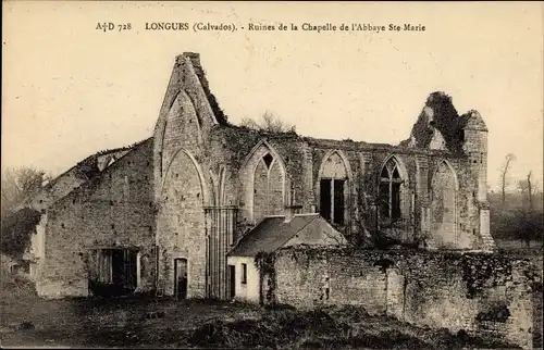 Ak Longues sur Mer Calvados, ruines de la Chapelle de l' Abbaye Ste Marie
