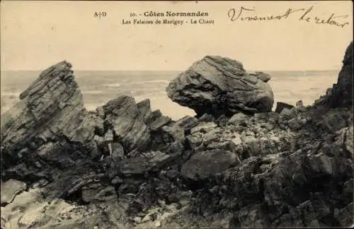 Ak Marigny Longues sur Mer Calvados, les Falaises, le Chaos