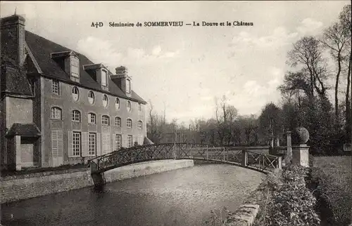 Ak Sommervieu Calvados, Séminaire, le Douve et le Château, Brücke
