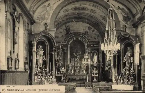 Ak Sannerville Calvados, Intérieur de l'église