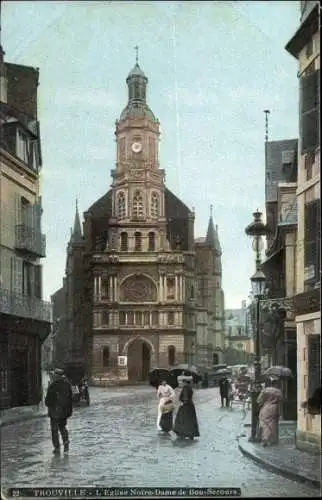 Ak Trouville Calvados, l'Église Notre Dame de Bon Secours, Straßenpartie