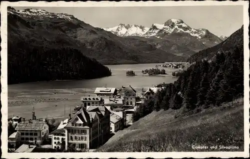 Ak Campfer Champfèr Kanton Graubünden, Blick über den See nach Silvaplana