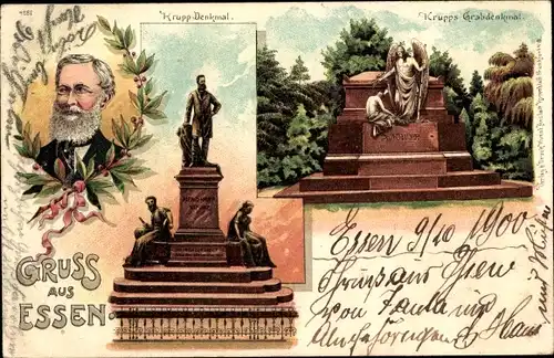 Litho Essen im Ruhrgebiet, Krupp Denkmal, Krupp's Grabdenkmal, Portrait