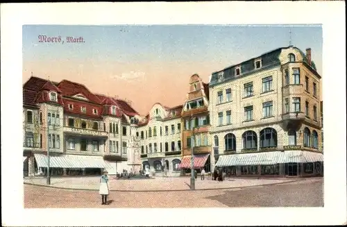 Ak Moers Rhein, Geschäft Carl Schultze, Markt