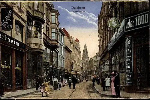 Ak Duisburg im Ruhrgebiet, Blick in die Beekstraße, Wertheim, Kaisers Kaffee, Geschäfte, Passanten