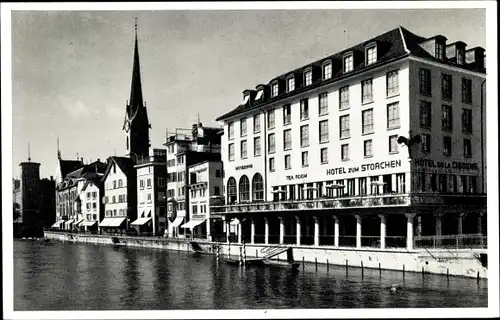 Ak Zürich Stadt Schweiz, Hotel zum Storchen, Blick vom Wasser aus
