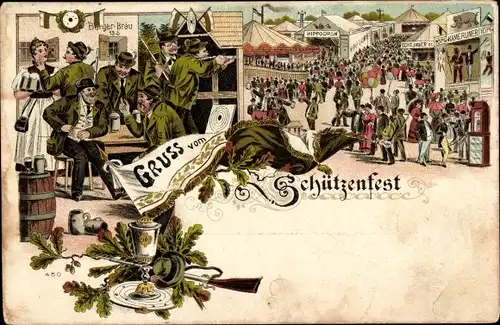 Litho Gruß vom Schützenfest, Festplatz, Schützen