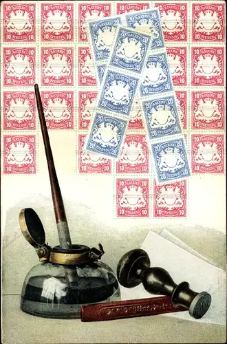 Briefmarken Ak Bayrische Marken, Tintenfass, Siegel