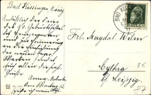 Künstler Briefmarken Ak Engelhard, P.O.E., Abschied der alten bayerischen Marke