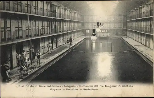 Ak Paris, Piscine de la Gare, Intérieur, longuer du bassin 60m, largeur 14m