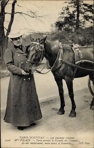 Ak Paris Nouveau, Kutscherin, les Femmes Cocher, Mlle Vilain, Paris devient le Paradis des Chevaux