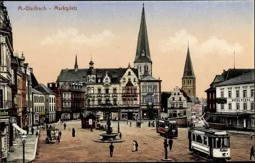 Ak Mönchengladbach,Blick auf den Marktplatz,Straßenbahn