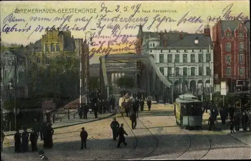 Ak Geestemünde Bremerhaven, Straßenbahn auf der Geestebrücke