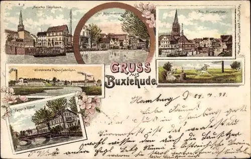 Litho Buxtehude in Niedersachsen, Papierfabriken, Hotel, Fährhaus