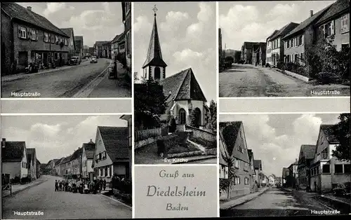 Ak Diedelsheim Bretten in Baden, Kirche, Hauptstraße