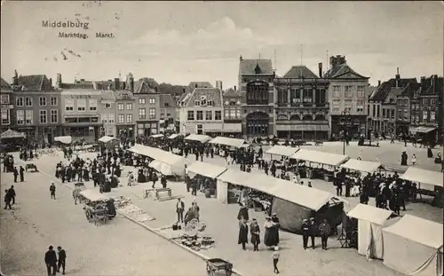 Ak Middelburg Zeeland Niederlande, Marktdag, Marktplatz mit Marktständen