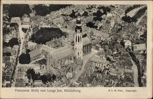 Ak Middelburg Zeeland Niederlande, Panorama Abdij met Lange Jan, Fliegeraufnahme