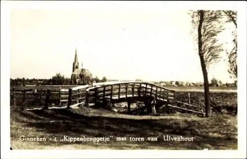 Ak Ginneken en Bavel Nordbrabant, 't Kippenbruggetje met toren van Ulvenhout