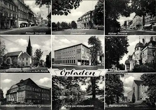 Ak Opladen Leverkusen Nordrhein Westfalen, Naturwissenschaftl. Gymnasium, Kölner Straße, Sparkasse