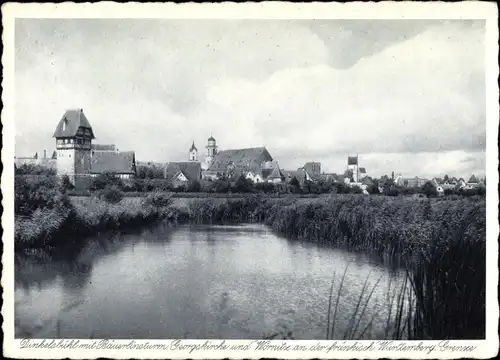 Ak Dinkelsbühl in Mittelfranken, Teilansicht mit Bäuerlinsturm, Georgskirche und Wörmitz