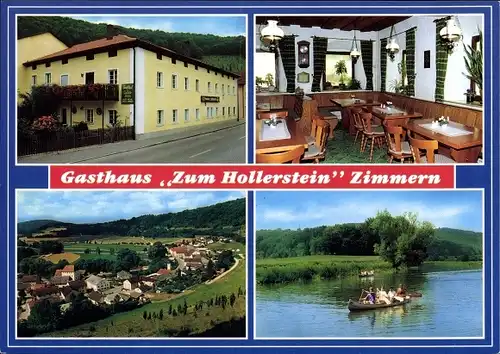 Ak Zimmern Pappenheim im Altmühltal Mittelfranken, Gasthof Zum Hollerstein, Kajak Partie, Ort