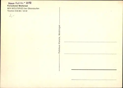 Ak Wolfsried Stiefenhofen im Allgäu Schwaben, Ferienhotel