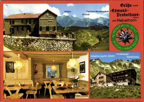 Ak Oberstdorf im Oberallgäu, Edmund Probsthaus am Nebelhorn, Höfats, Kratzer, Klettersteig